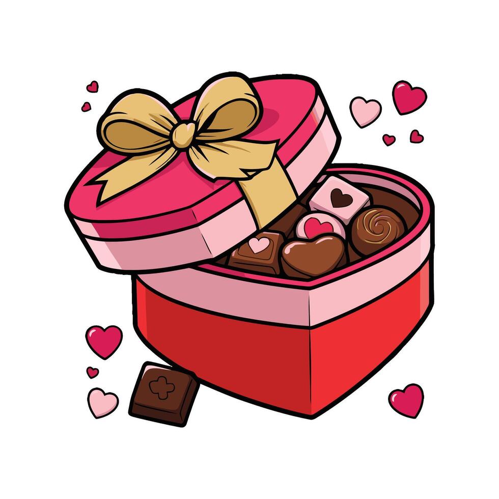 Valentine's day gift box with chocolates and hearts vector