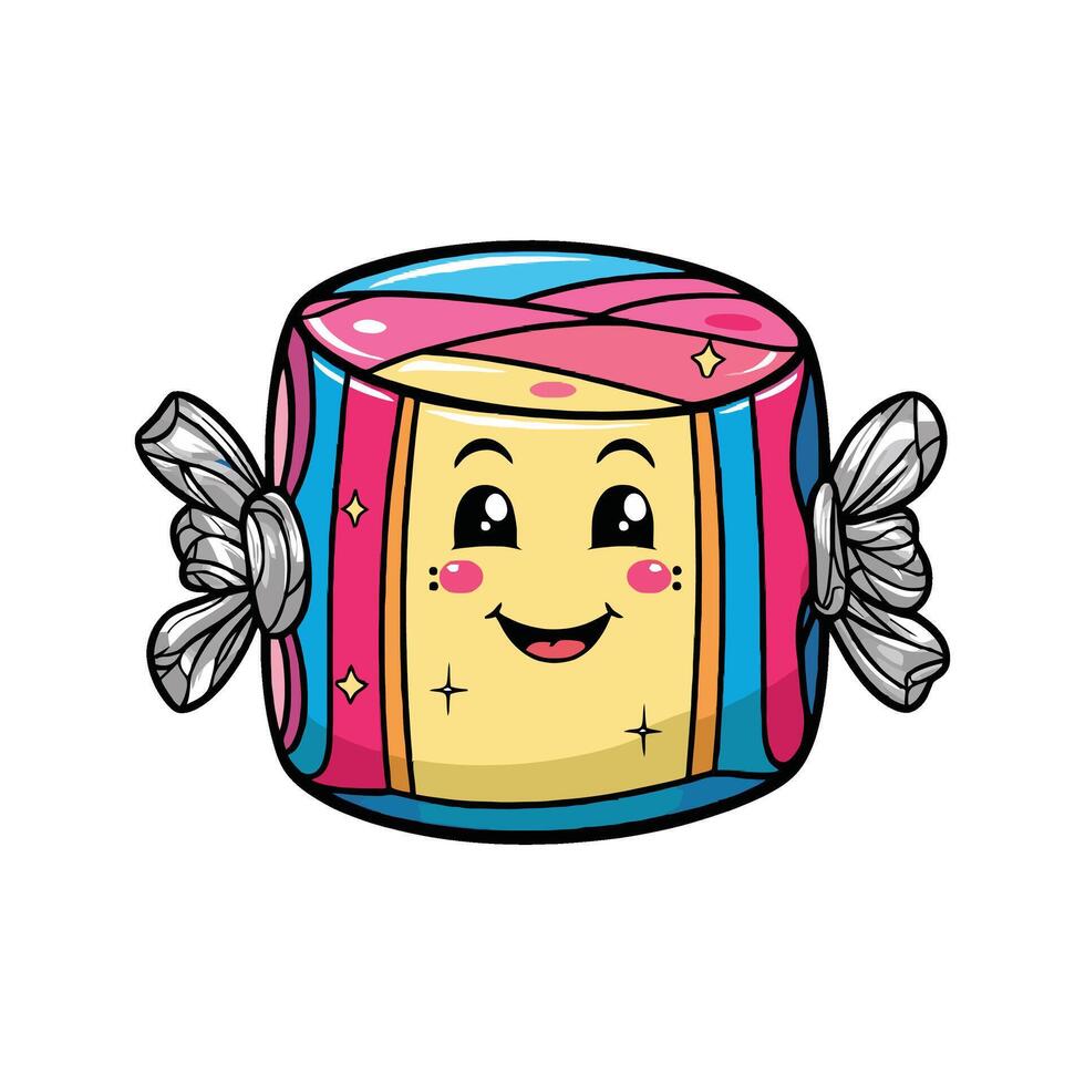A cartoon candy with a smiley face vector
