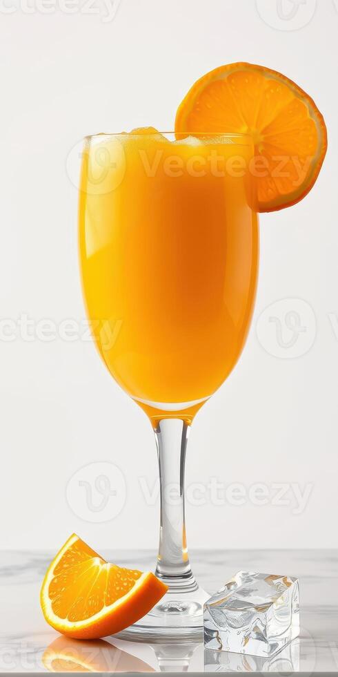 Bright orange cocktail served in a tall glass with ice and a slice of citrus on the rim for a refreshing drink photo
