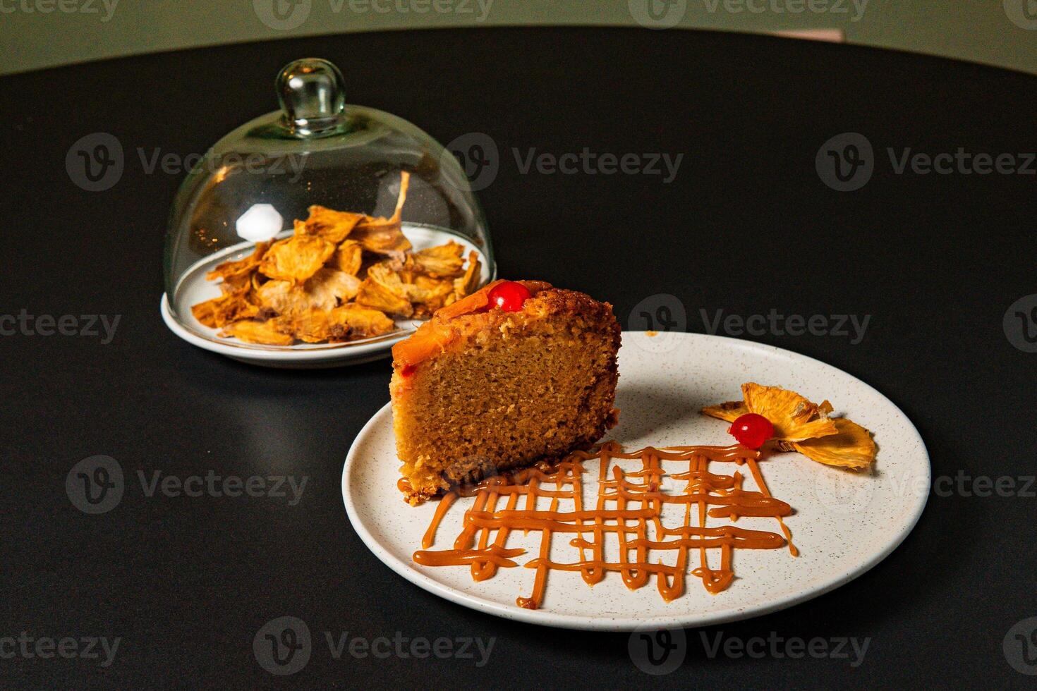 a plate of food with a piece of cake on it and a piece of cake on it. photo