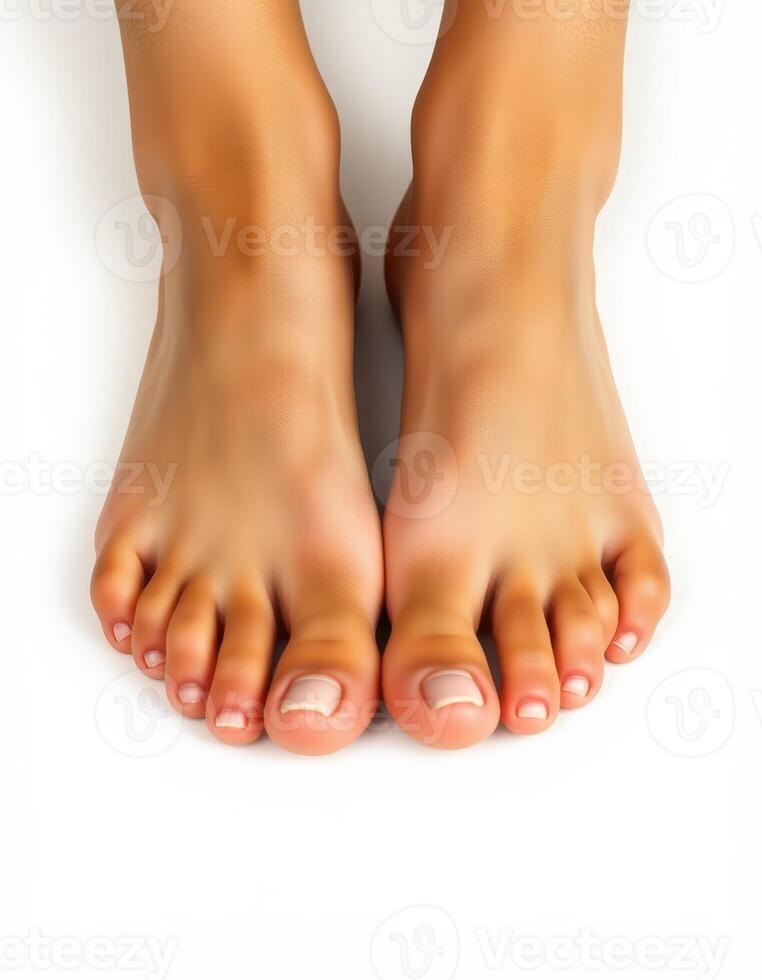Beautifully manicured feet on a clean, white background showcasing fresh nail polish photo