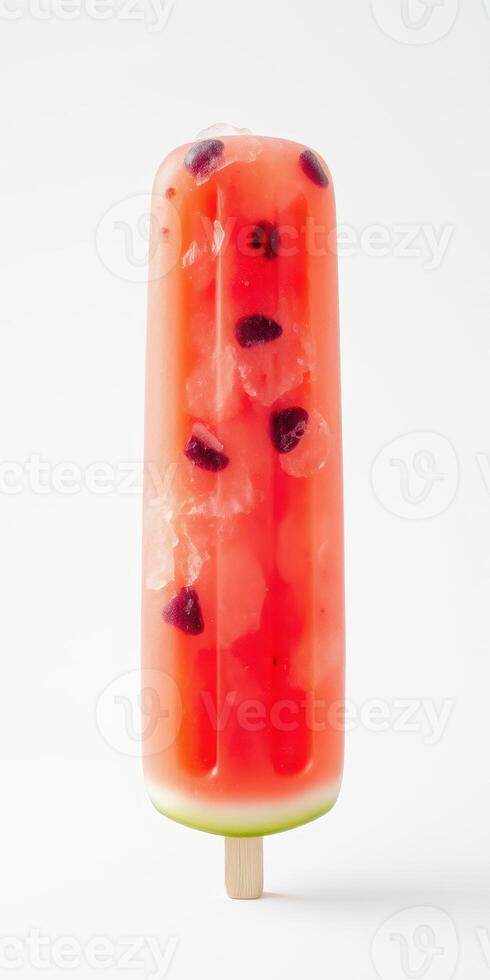 Refreshing watermelon popsicle with pomegranate seeds on a simple background photo