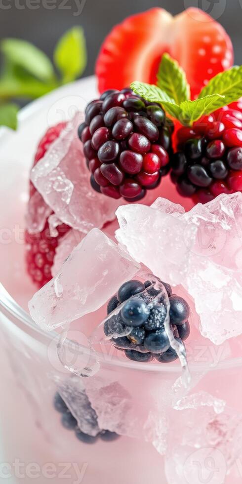 Delicious fruit dessert with berries and crushed ice in a refreshing treat photo