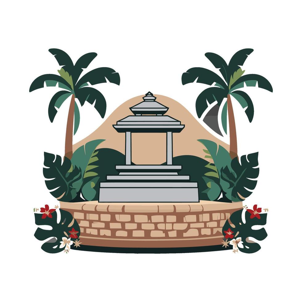 A statue of a man with palm trees and a stone wall vector