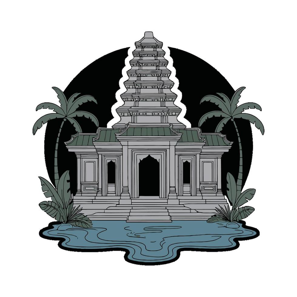 An image of a temple with palm trees vector