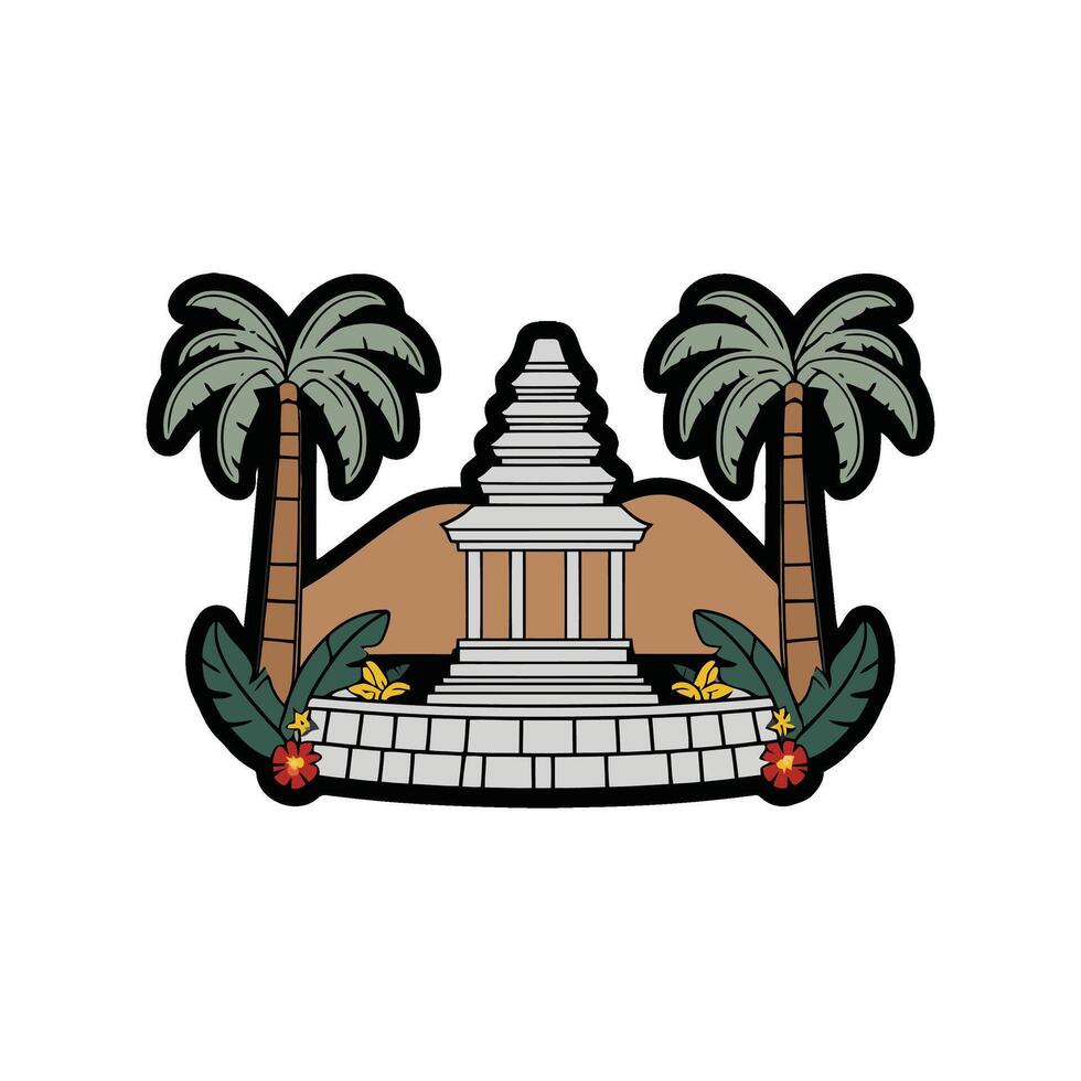 A flag with a temple and palm trees vector
