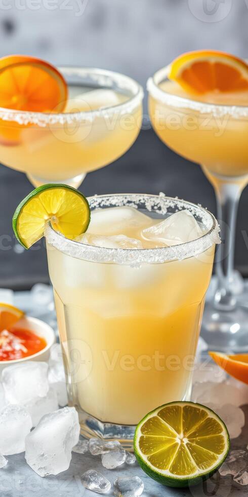 Refreshing cocktails with citrus garnishes served in elegant glasses at a summer gathering photo