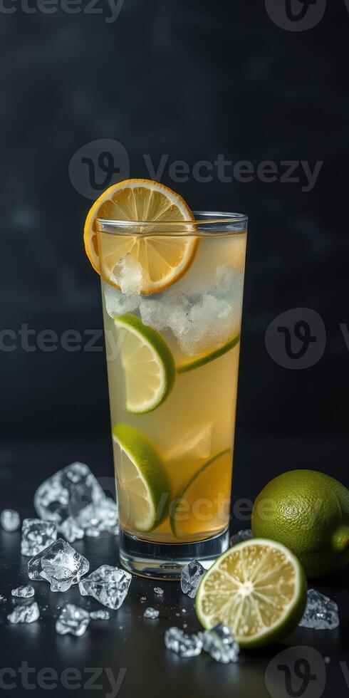 Refreshing citrus drink served with lime and lemon slices, ideal for warm summer days or gatherings photo