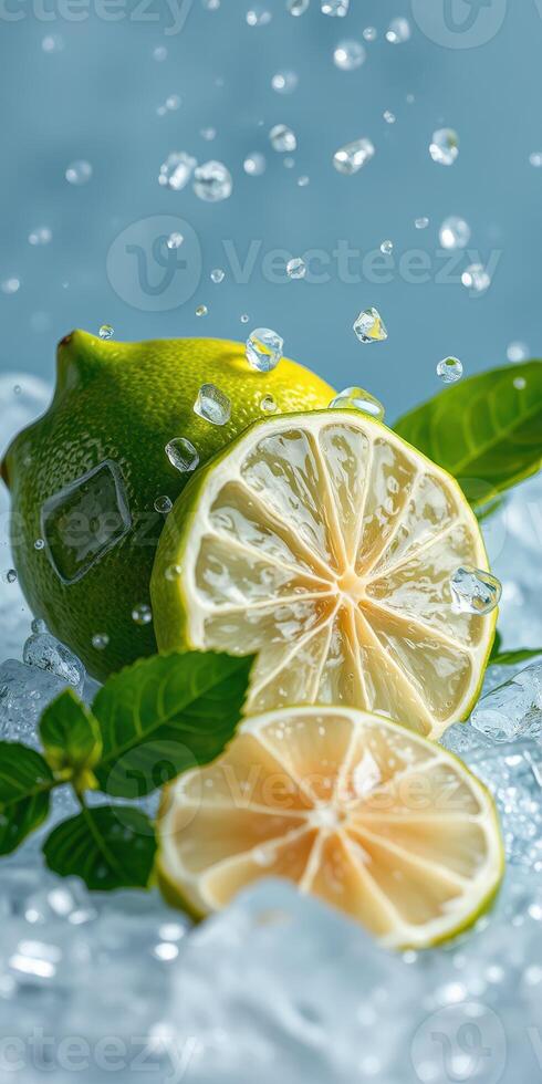 Fresh lime slices with mint and ice creating a refreshing summer vibe photo