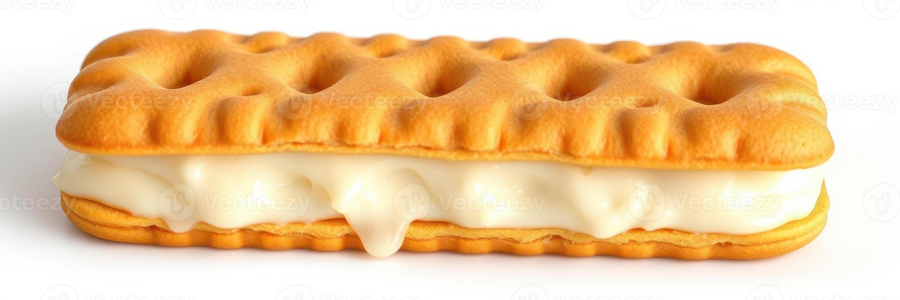 Creamy dessert sandwiched between two layers of golden wafers with a smooth filling photo