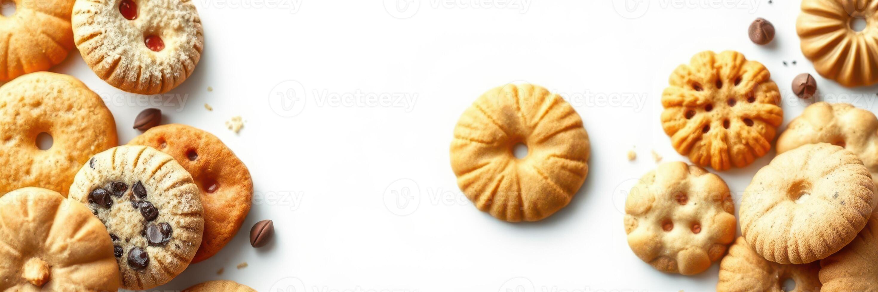 Assorted baked cookies displayed on a clean surface for an appetizing and inviting dessert showcase photo