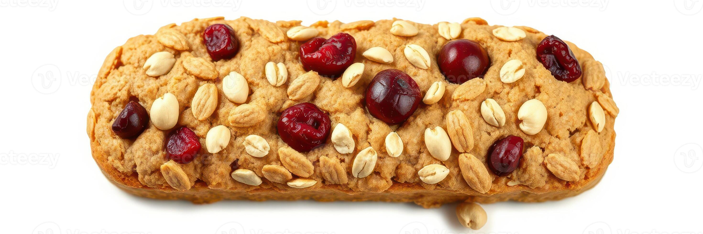 Healthy oat and cranberry snack bar made with natural ingredients and rich in fiber photo