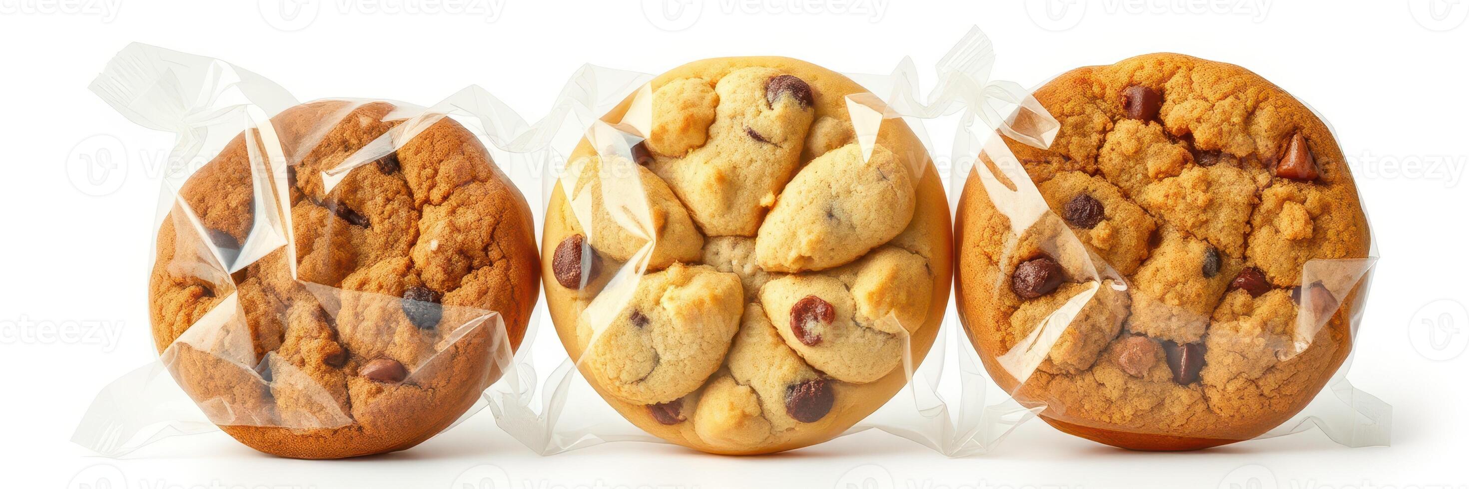 Assorted cookies packaged for sale featuring chocolate chip and oatmeal raisin varieties photo