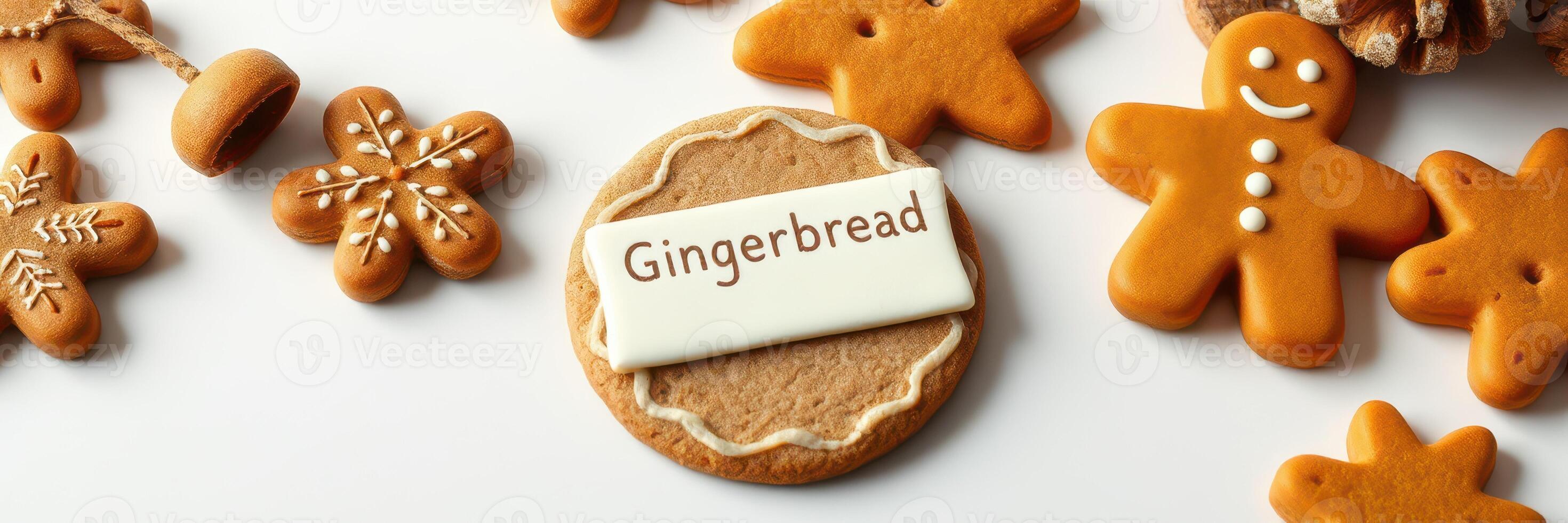 Colorful gingerbread cookies displayed on a table during holiday season celebration with festive decorations photo
