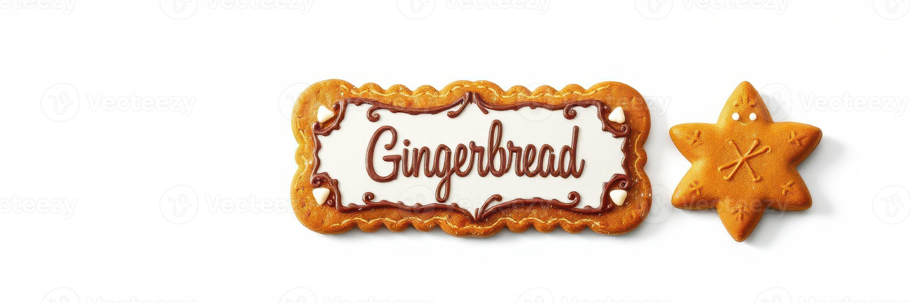 Gingerbread decoration with star and sign on a white background during the holiday season photo
