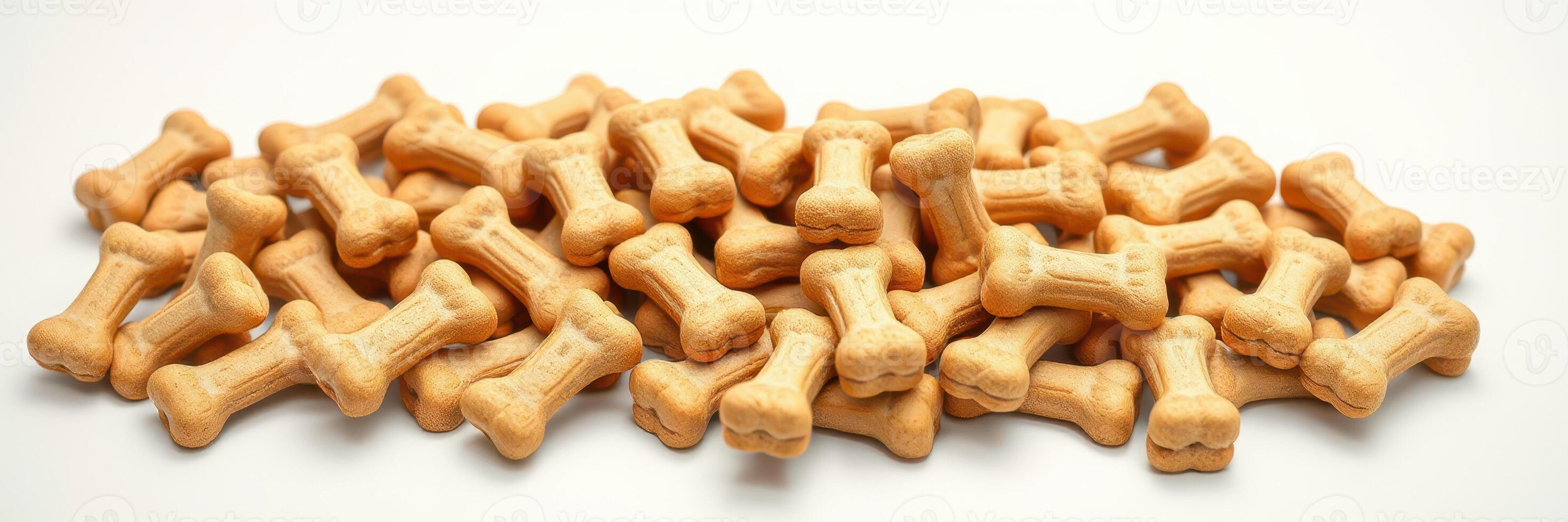Dog treats arranged in a pile with a classic bone shape, ideal for training and rewarding pets photo