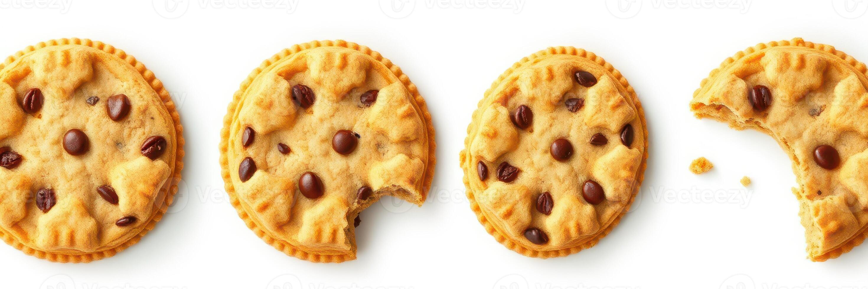 Delicious cookie progression showing stages of enjoyment with bites taken from each cookie photo