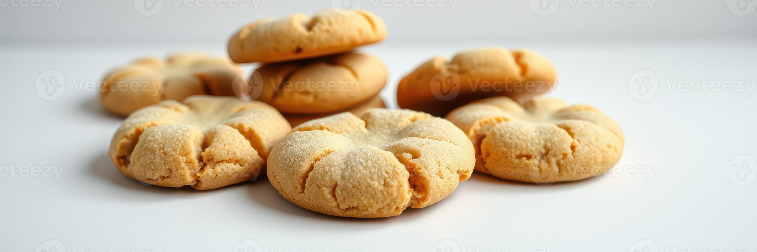Freshly baked cookies arranged on a white surface in a cozy kitchen setting photo
