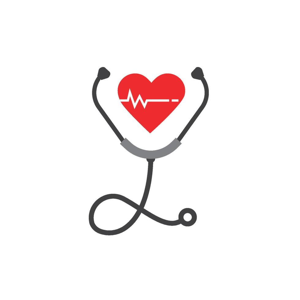 Red heart with heartbeat lines inside a stethoscope vector