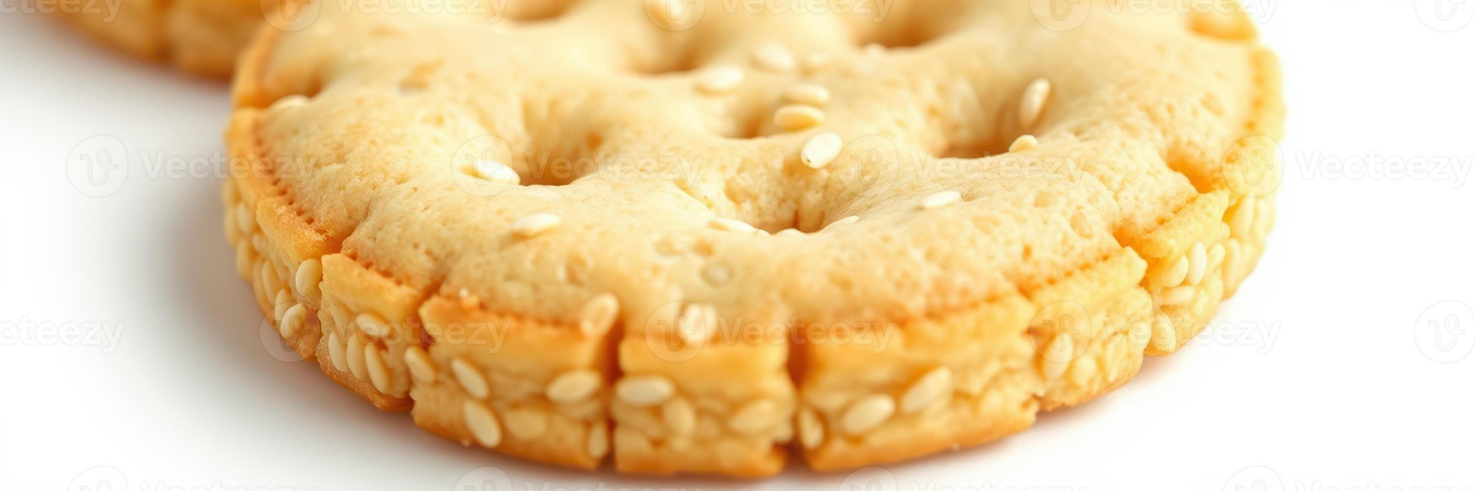 Sesame seed cookies on a clean background with a focus on texture and detail during dessert preparation photo
