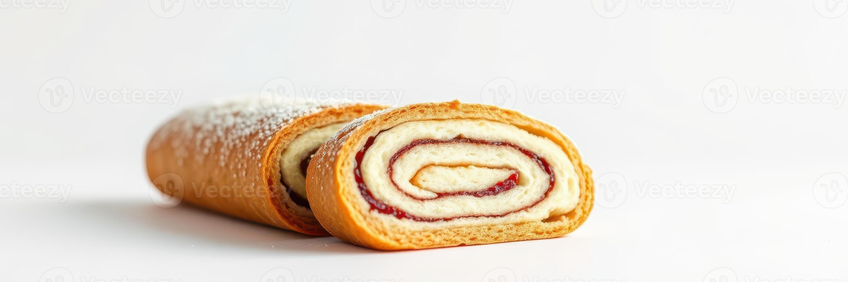 Delightful layers of sweet pastry featuring rich filling displayed on a clean surface photo