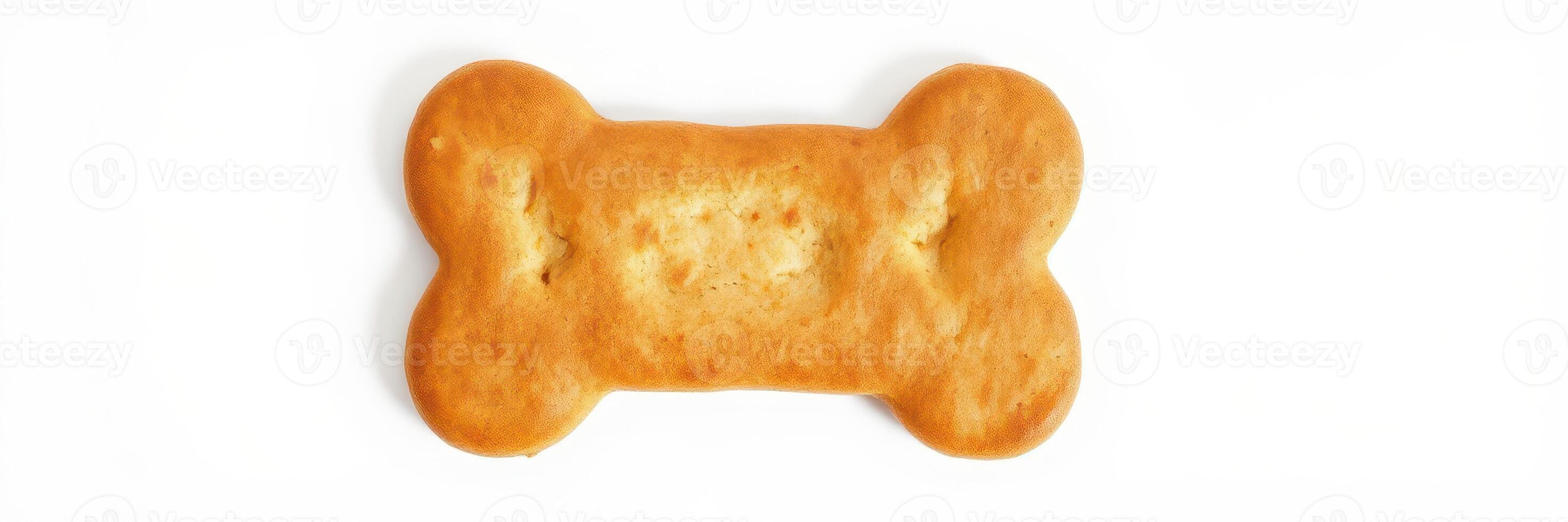 Dog bone shaped cookie laid on a white background with a simple and clean presentation showcasing its design photo