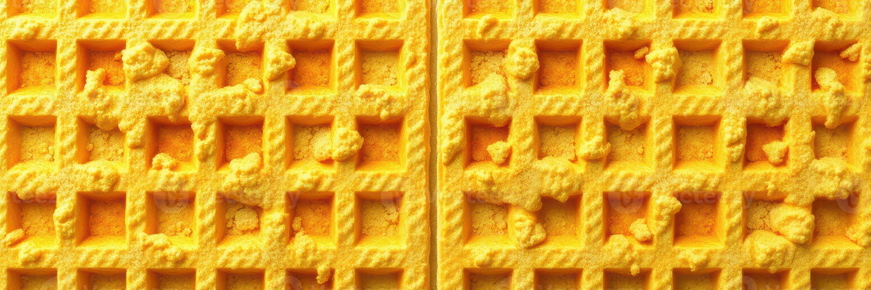 Unique textured waffle pattern with vibrant yellow color displayed on a flat surface for culinary delight photo