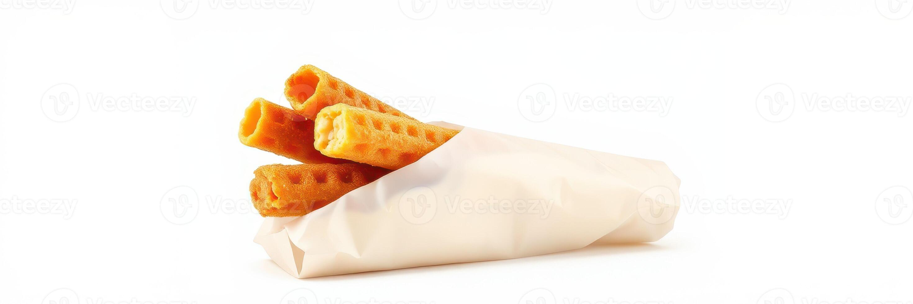 Delicious crispy wafers wrapped in paper ready to be enjoyed as a tasty snack photo
