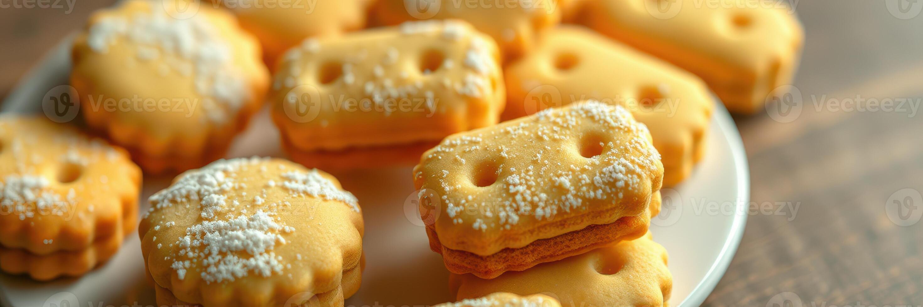 Delicious homemade cookies arranged neatly on a white plate for dessert or snack time gathering with friends photo