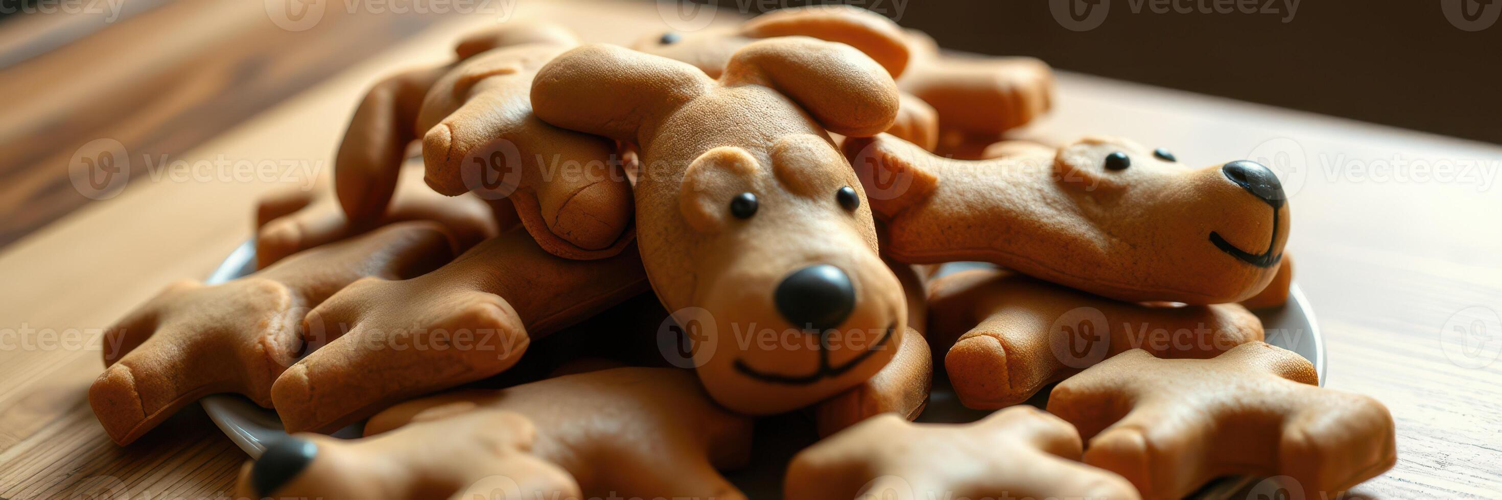 Cute dog-shaped cookies arranged on a plate, showcasing delightful baked creations perfect for gatherings photo