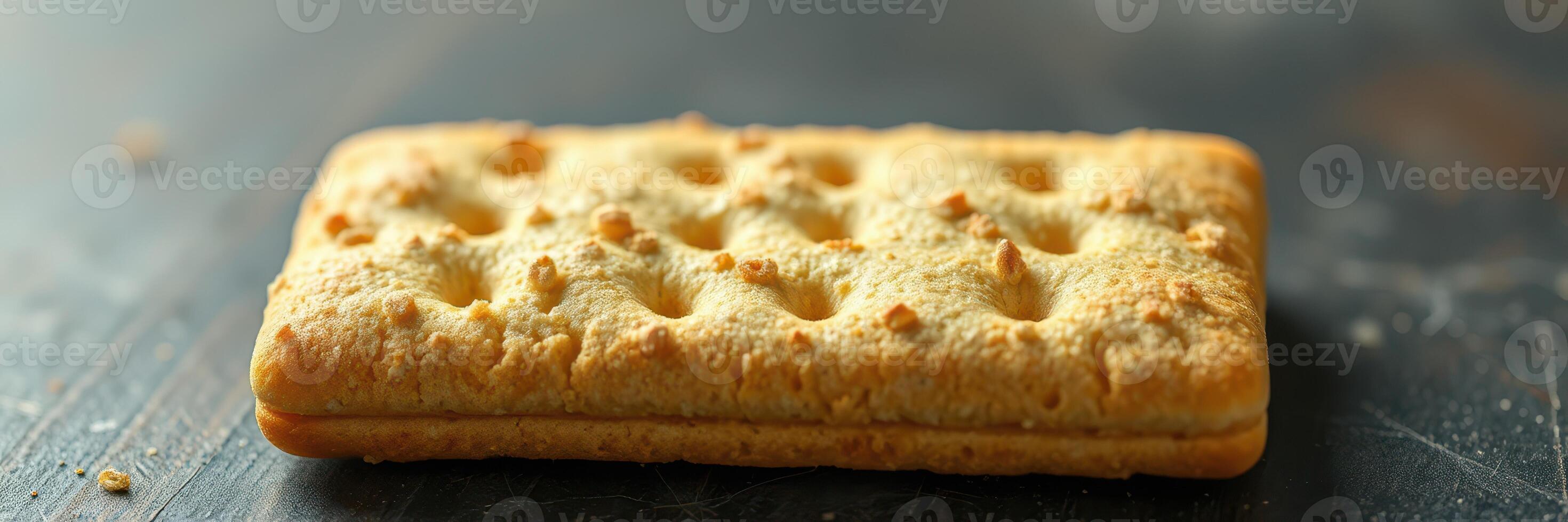 Crunchy biscuit on a dark surface captures the simplicity of snack time photo