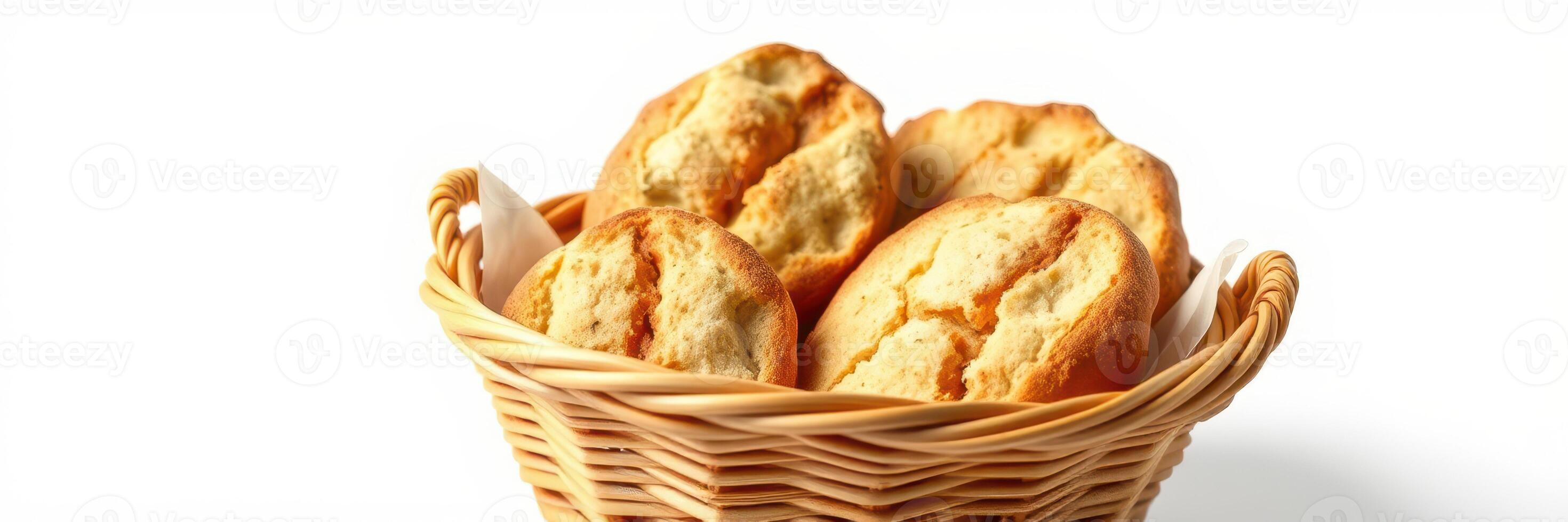Freshly baked bread rolls displayed in a woven basket ready to be served at a family gathering photo