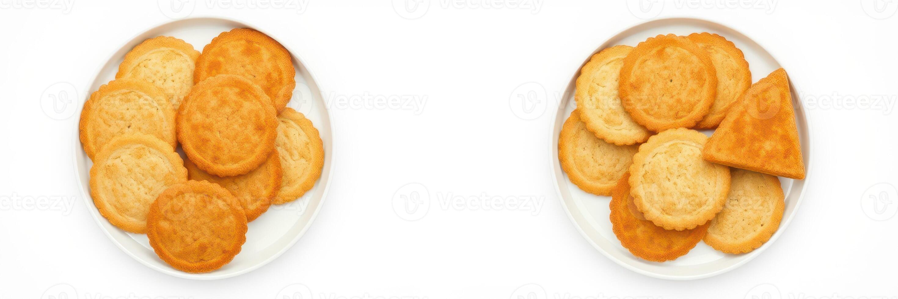 Delicious assortment of baked cookies and pastries displayed on white plates photo