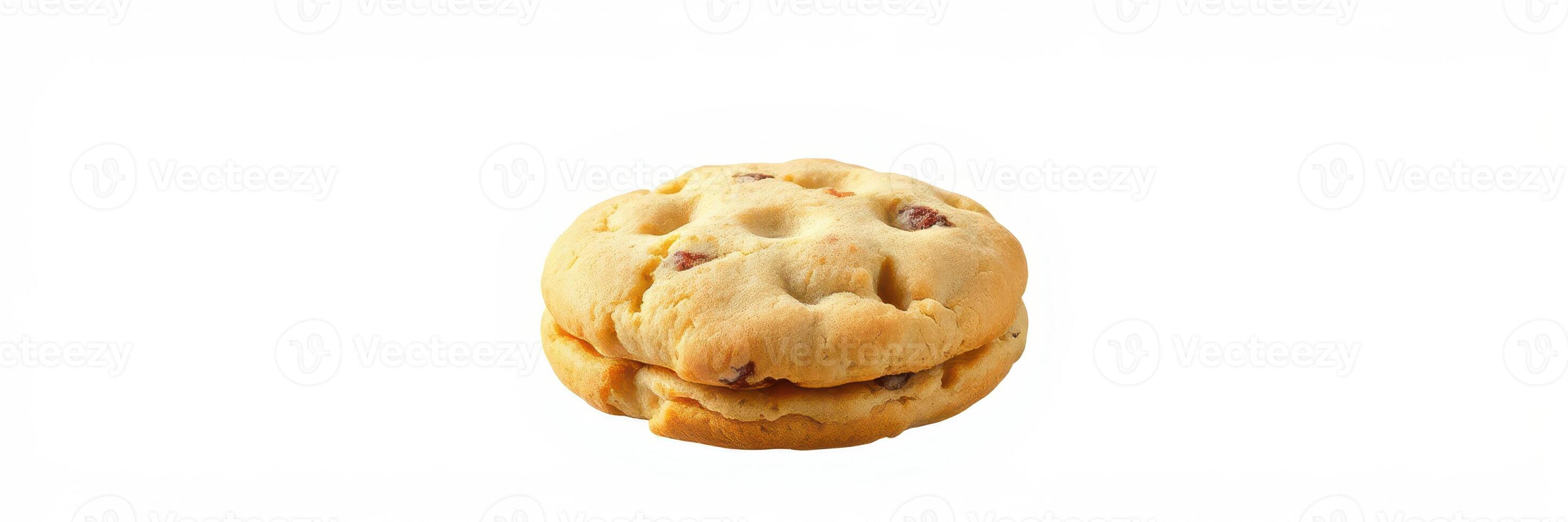 Delicious freshly baked chocolate chip cookie on a plain background perfect for dessert lovers photo