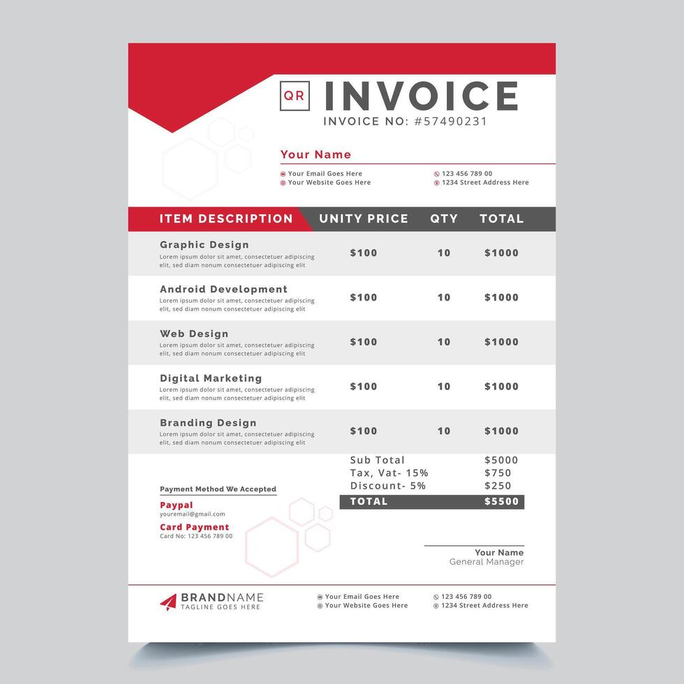 A4 Size Invoice Template Design vector