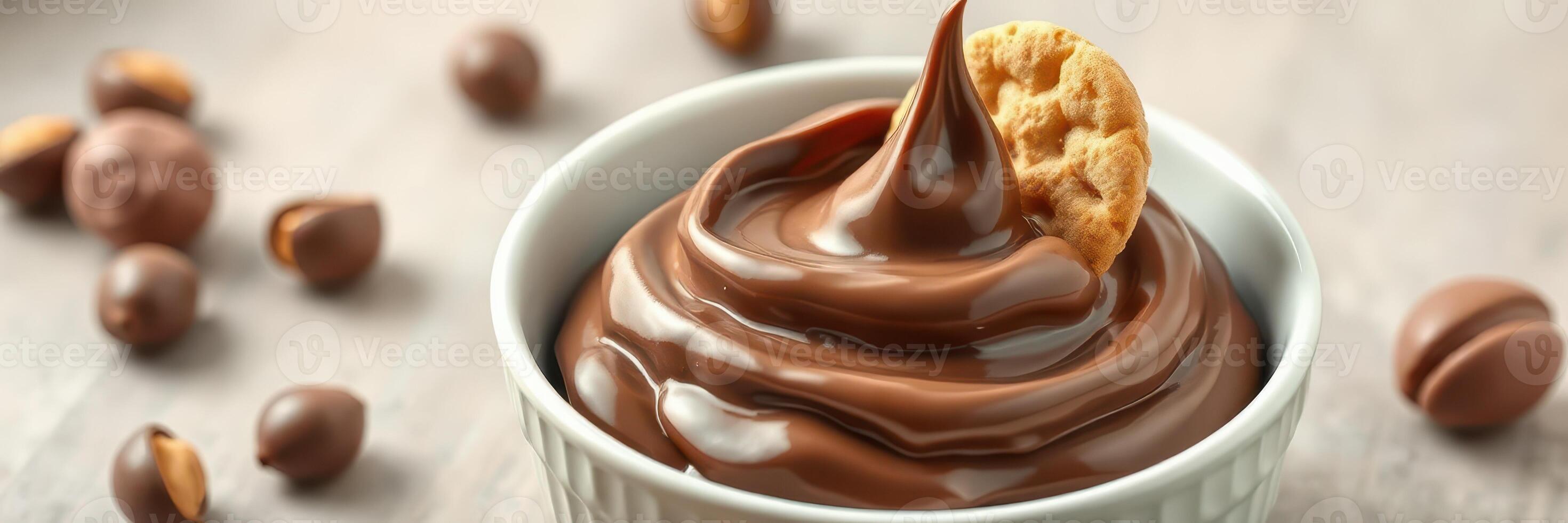 Decadent chocolate mousse served in a bowl with a cookie garnish and coffee beans on the side photo