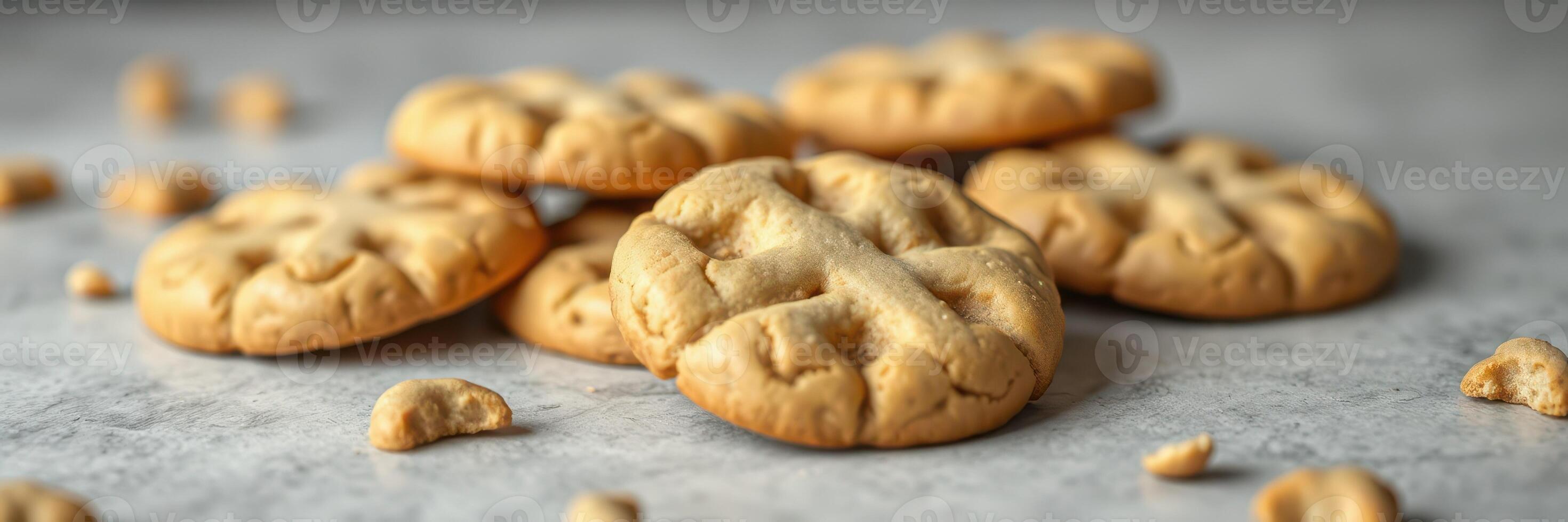 Freshly baked cookies arranged on a marble surface ready to enjoy during an afternoon treat photo