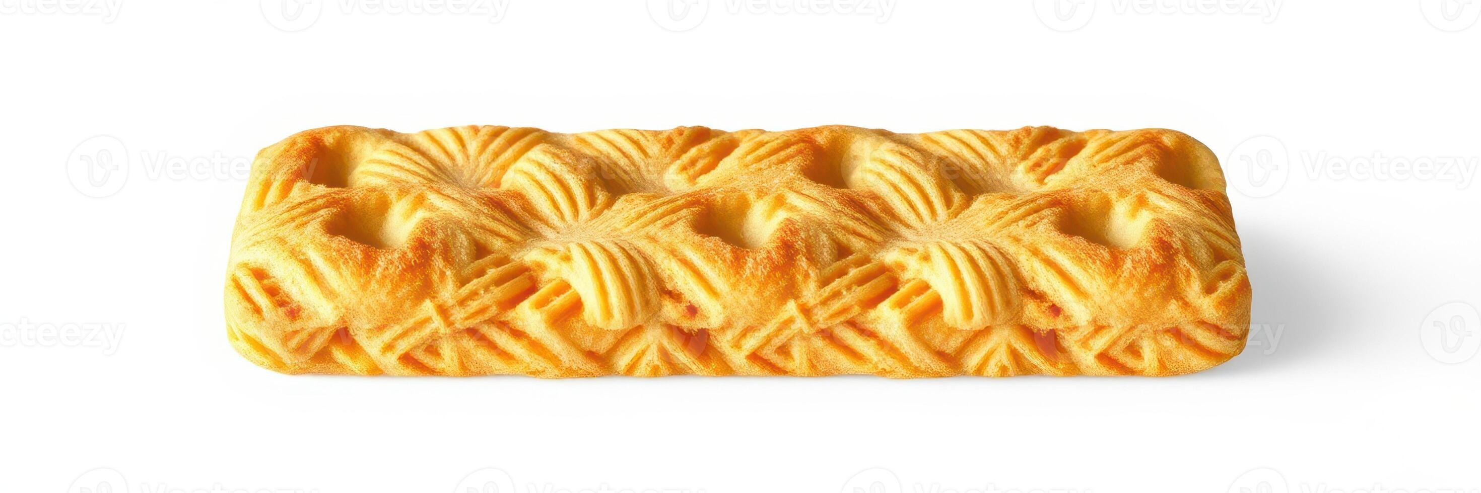 Deliciously detailed golden cookie with an intricate pattern on a white background photo