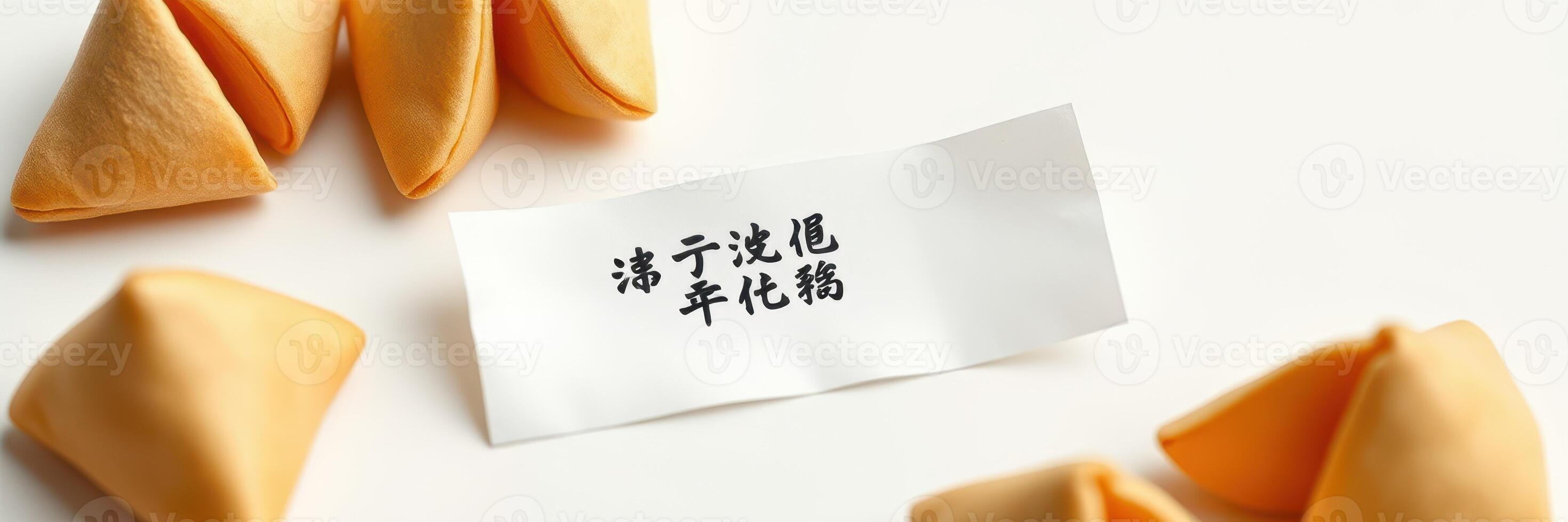 Fortune cookies with messages on a table during a casual dining experience in an Asian restaurant photo