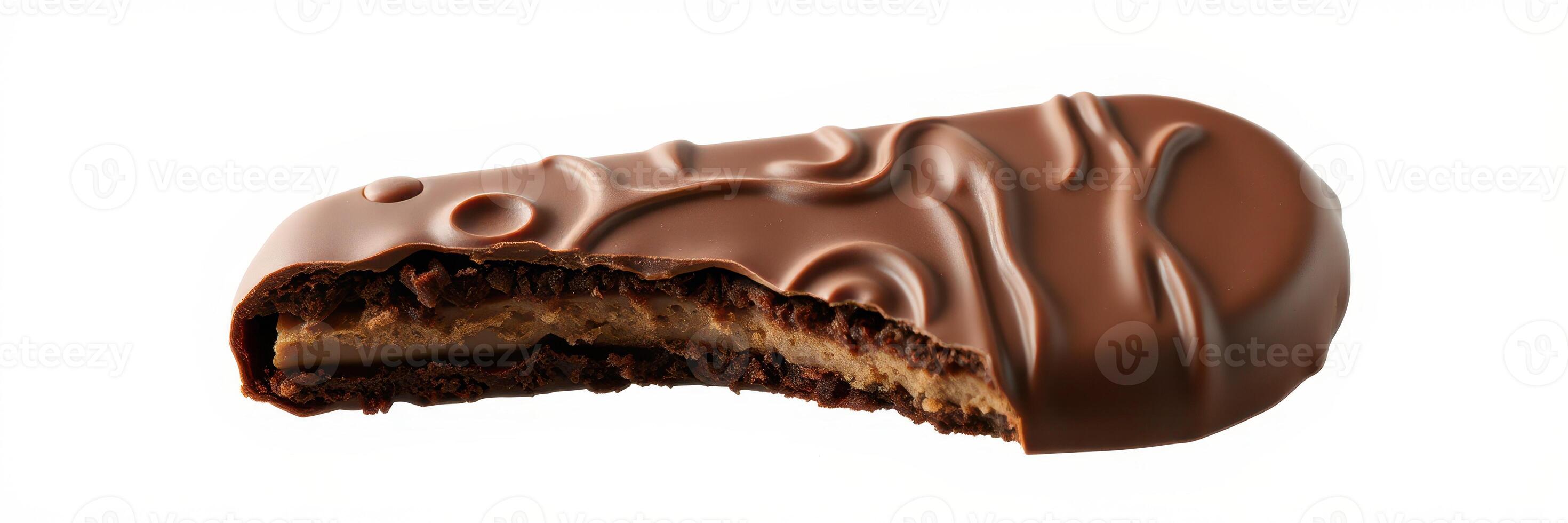 Delicious chocolate bar with creamy filling displayed against a clean background photo