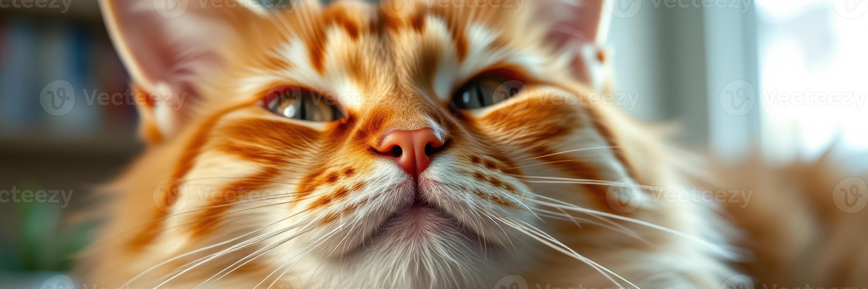 Orange tabby cat with a curious expression gazes playfully, capturing attention in a cozy indoor setting photo