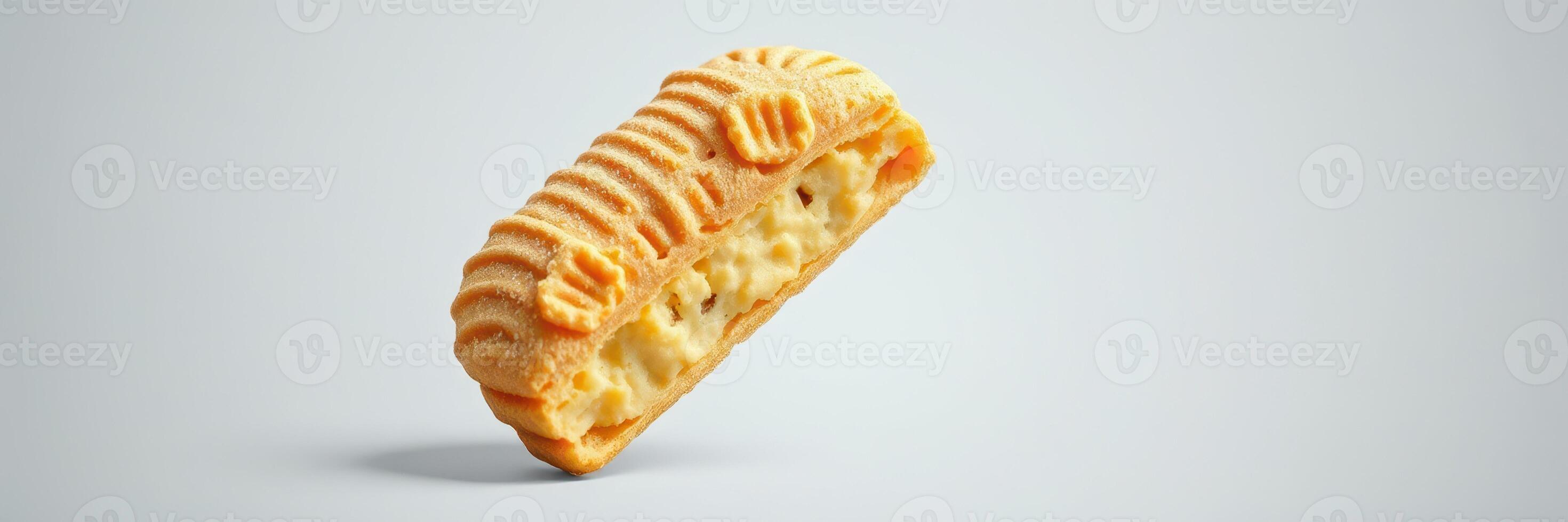 Deliciously crafted cookie with unique texture hovering against a light background photo