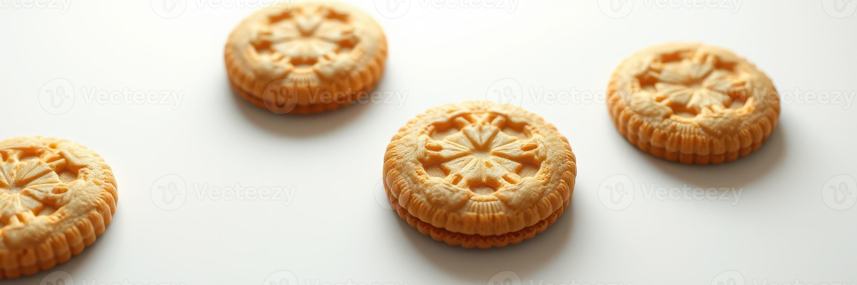 Delicious cookies arranged neatly on a white surface inviting a sweet snack time experience photo
