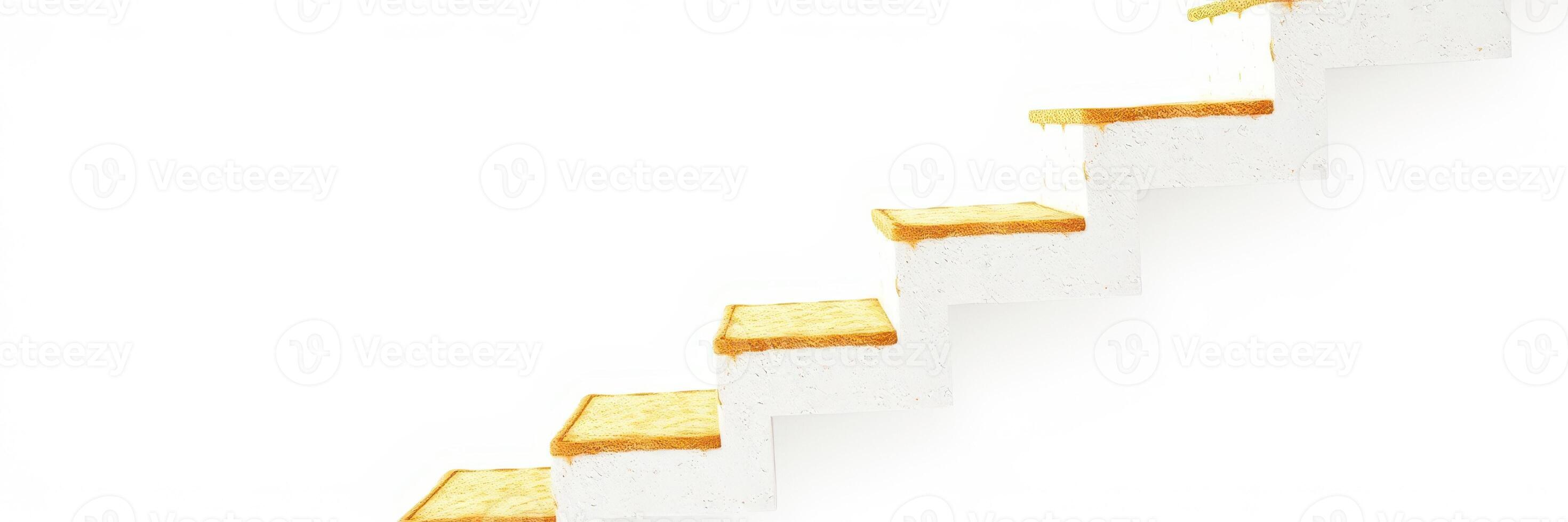 Stairs leading upward in a bright, minimalistic setting with white walls and wooden treads photo
