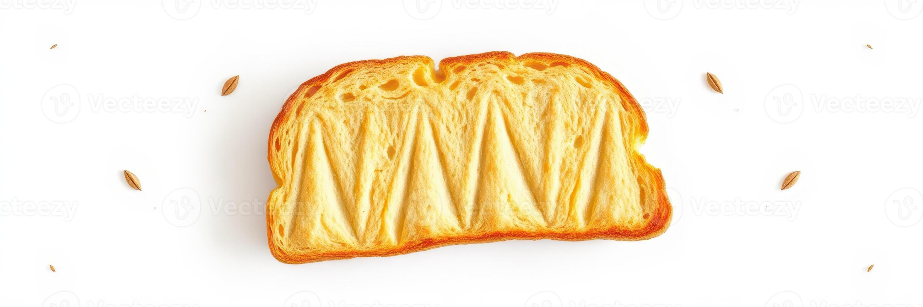 Sliced bread with unique texture and golden crust displayed on a clean white background photo