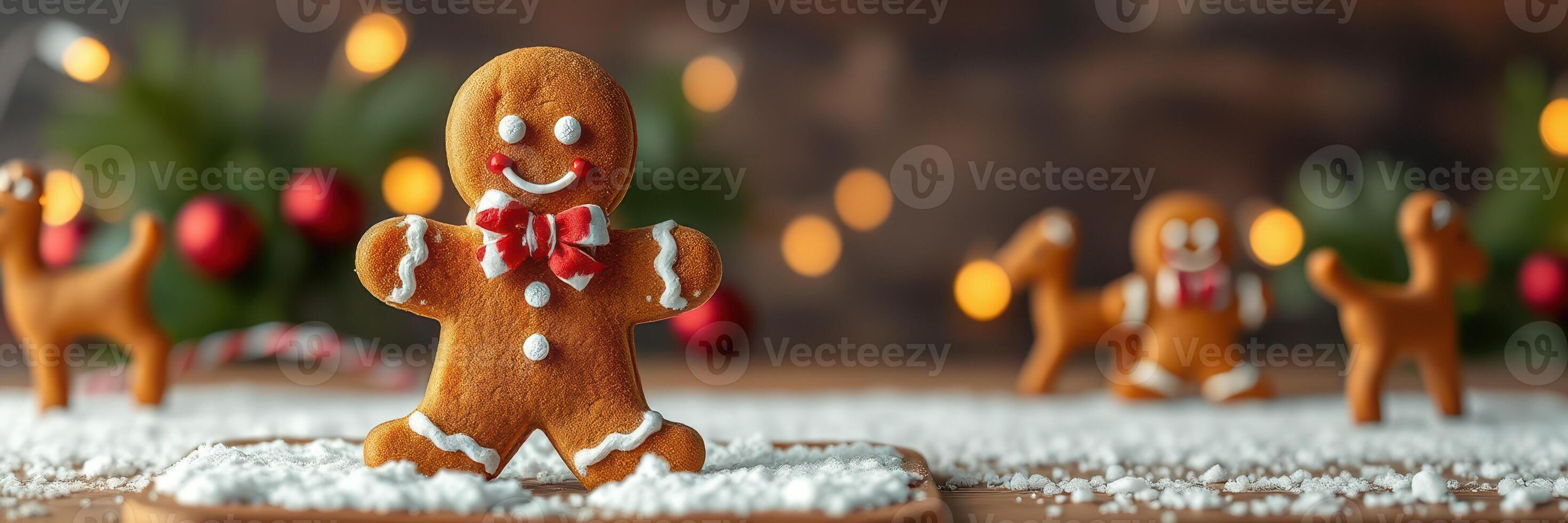 Delicious gingerbread cookies decorated with icing and festive elements for holiday celebrations photo