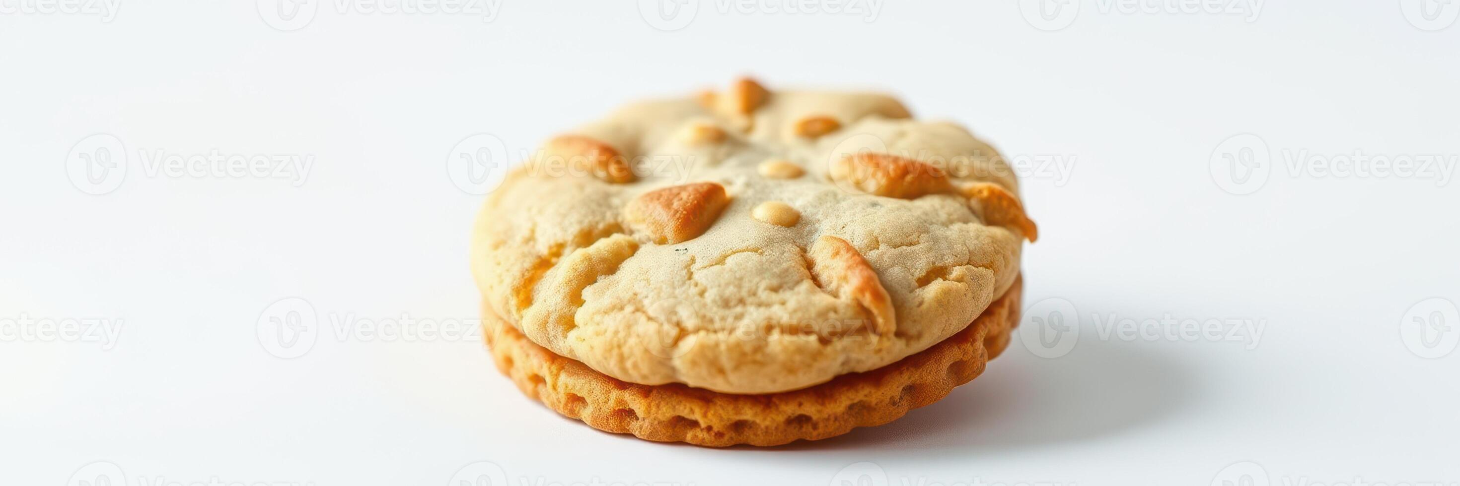 Delicious homemade sandwich cookie with creamy filling on a light background at a cozy kitchen setting photo