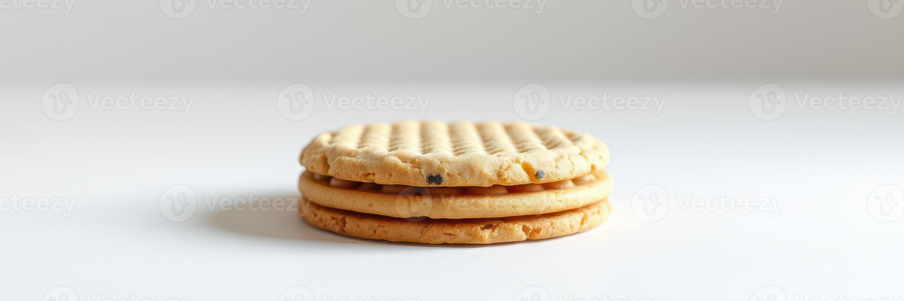 Freshly baked round cookies stacked on a plain surface ready to be enjoyed for snacks or desserts photo