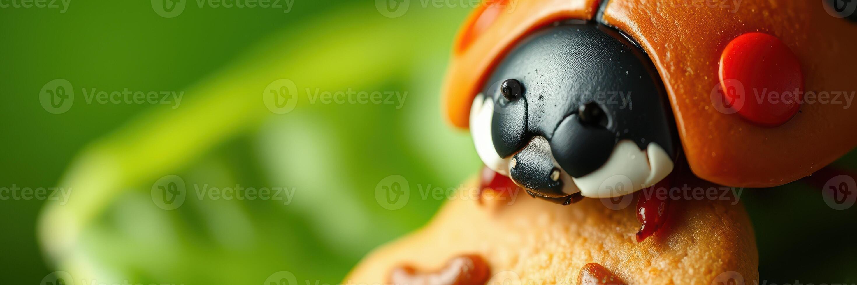 Colorful ladybug enjoying a cookie on a green leaf in a natural setting during daylight photo