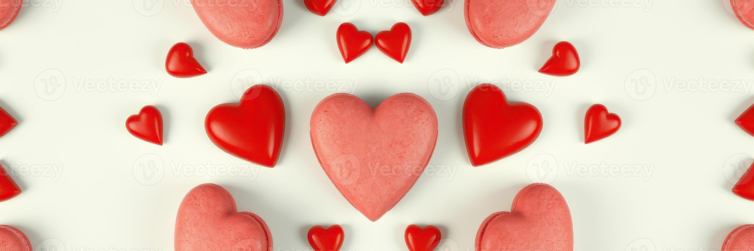 Colorful heart shapes arranged in a symmetrical pattern on a light background for a festive occasion photo